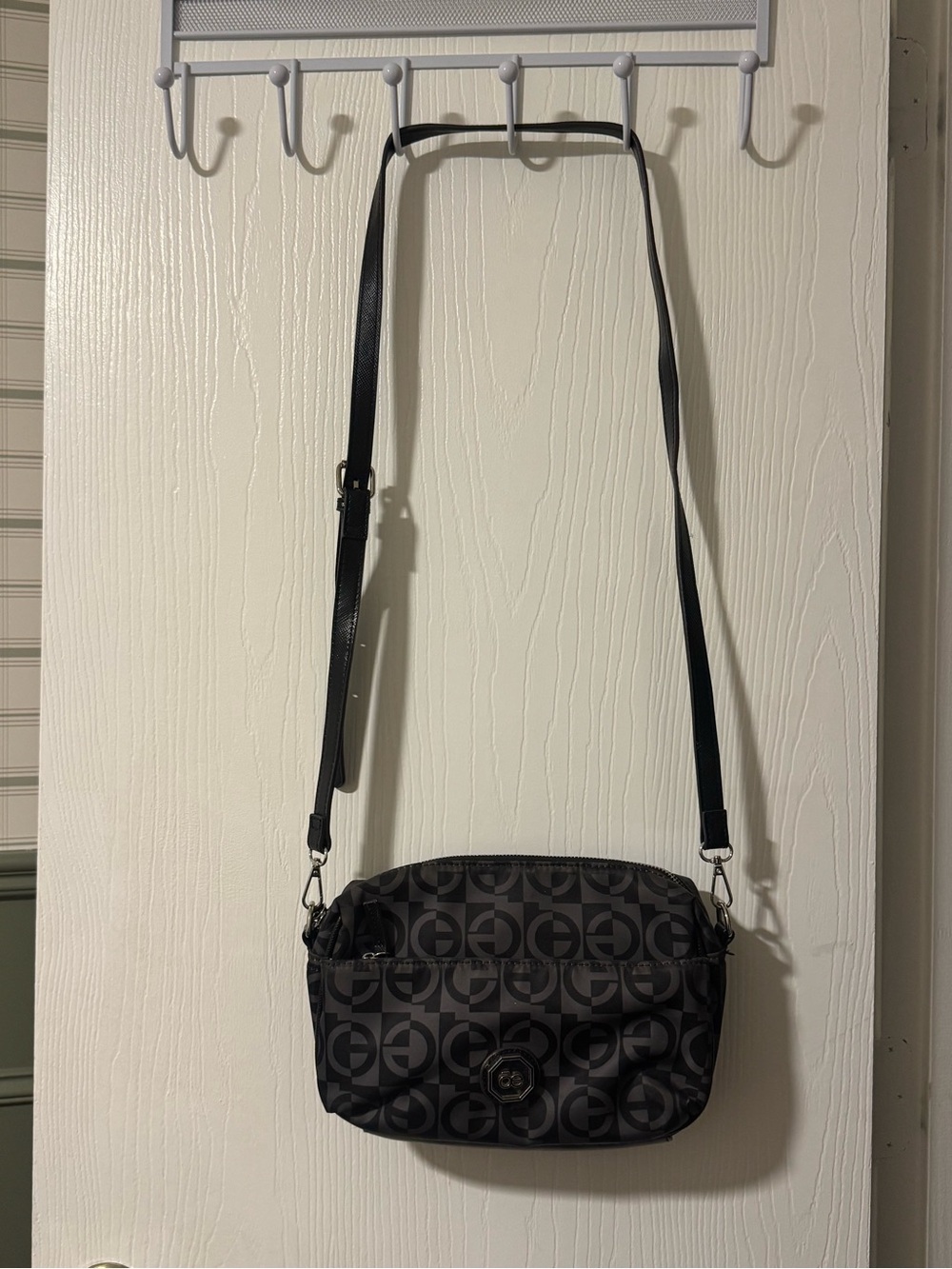Black Logo-Print Crossbody Bag with Adjustable Strap